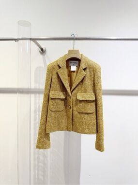 CHANEL Textured Mustard Tweed Cropped Blazer